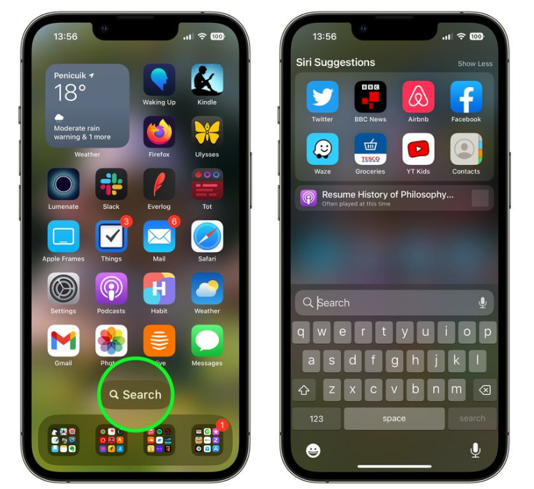 龙江镇苹果手机维修分享升级到 iOS 16 后，如何删除主屏幕上的搜索按钮 